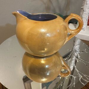 Vintage Peach iridescent Marigold Lusterware Creamer aqua interior